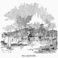 Newport, 1853. Nthe Newport, Rhode Island, viđen iz uvale Narragansett. Graviranje drveta, američki,