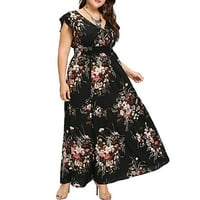Wozhidaose Plus Veličina haljina za žene crne haljine za žene V izrez Veličina cvjetni boho ljeto print