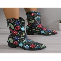 Daeful Ladies Mid Calf Boot Chunky blok Retro čizme istaknute cipele za nožne prste lagane etničke stile