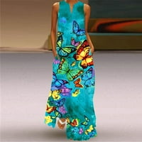 Ženske haljine V-izrez Moda Maxi cvjetna maxi ljetna haljina bez rukava plava 3xl