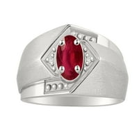 * Rylos Zabava i moderan crveni rubin i dijamantni prsten - srpnja roštilj *; Sterling Silver .925