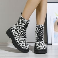 Jsaierl ženska čipka za čipke za čizme debele dno, leopard ispis britanske modne cipele na petu
