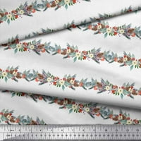 Soimoi White Rayon Crepe Tkaninski listovi od listova i cvjetna prut Print šivaći tkaninu BTY Wide