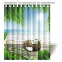 Drveni pod COCOUT tuš za tuširanje, ljetna plaža Palma Sunlight Holiday poliesterska tkanina Dekorativna kupaonica Tuš za tuširanje set sa kukama