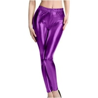 Womens Clubske odjeće hlače elastičnost visoki struk sjajne kožne ulične hlače Slim Fit Sport Yoga gamaše