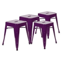Bizchair 18 stol stol stolica, metal bez leđa u zatvorenom blagovaonicom, stolica za turmu, komercijalna stolica u ljubičastoj boji - set od 4