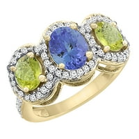 10k žuto zlato prirodni tanzanite i limunski kvarcni prsten 3-kameni prsten ovalni dijamant akcent,