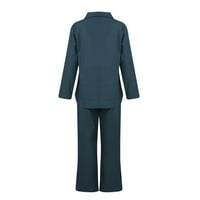 Ženska modna ležerna ljetna puna boja rever dugih rukava elastična struka hlače dva odijela