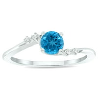 Ženski plavi Topaz i dijamantski tierra prsten u bijelom zlatu od 10k
