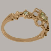 Britanci napravio 14k ružični zlatni prsten s prirodnim peridot i opalnim ženskim godišnjicom - Opcije veličine - Veličina 11.25