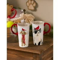 Chictail Prekrasna božićna mačka keramička putna čaše sa tritan poklopcem i podudaranjem bone vanjske