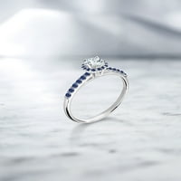Gem Stone King 0. CT Okruglo nebo Plava akvamarin plava stvorena safir 10k bijeli zlatni prsten
