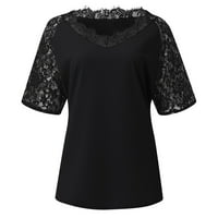 Ženski vrhovi V-izrez Čvrsta bluza Casual Women Ljeto kratkih rukava Black XL