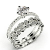 Zasljepljujuće Art Deco 1. Carat okrugli rez dijamantski prsten za angažman, vjenčani prsten, dva podudarna