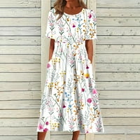 Haljine za prodaju za žene za žene s kratkim rukavima za tisak cvjetnog uzorka Okrugli izrez Midi Fit