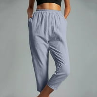 Meetotime Womens Capri pantalone za jesen Ljeto nacrtavanje elastične hlače visoke struke udobne fit