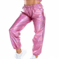 Grianlook Žene Ležerne prilike ravne noge Holografske metalne hlače Holiday Hip Hop Duks