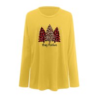 Prevelike majice za žene Božićne tiskane O-izrez za dugih rukava za dugih rukava labava ležerna tunika