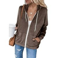 Meichang Hoodies za žene Falce Fleece dugih rukava Duks ležerne prilike sa zatvaračem UP pulover Trendy Solid Color Top sa džepom