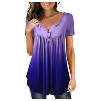 Ženske vrhove Henley Women Bluse Casual Summer Majice Skraćeno ljeto Purple XL