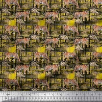 SIMOI CREPE svilena tkanina tekstura, lišće i tigar životinjskim tkaninskim otisci na dvorištu široko