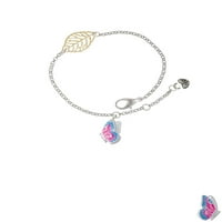 Delight nakit silvertone prozirna vruća ružičasta i plava leteća leptir - zlatna list osjetljiva narukvica,