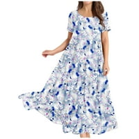 Fjofpr Plus Veličina haljine Žene Ljeto tiskane duge haljine kratki rukav okrugli izret Nova povremena