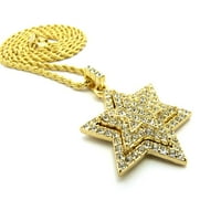 Stone Stud 3D zvijezda Davida Privjeda sa lančanom ogrlica od 18 Zlatna tona lanca konopa