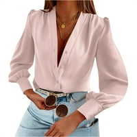 Ženska bluza s dugim rukavima V-izrez ženska dama gumba svilene košulje