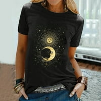 Crne majice za žene Sun Moon Star Print Majica Bluza O-izrez Majica kratkih rukava