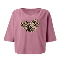 Pfysire ženski ležerni majica zaljubljenih rukava s rukavima V-izrez Tunic top ružičasta m