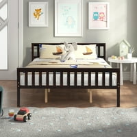 JS Queen Size Drvna platforma krevet sa uzglavljem za espresso boju