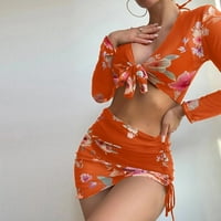 Reheyre 4-komadni ženski kupaći kostim sa pločom za prsa i dugim rukavima, seksi odjeća za plažu sa