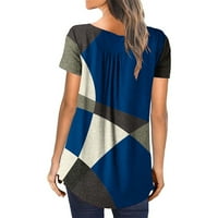 Ženska bluza Geometrijska tiskanje labave majice Kratki rukav V-izrez Dugme Ležerne prilike, Plava,