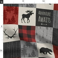 Pamuk Satens Stolcloth, 70 144 - avantura Avanture Quilt sivi crni crveni bivol check plaćeni moose
