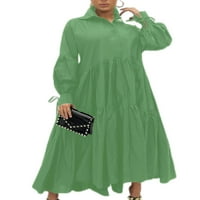 Grianlook Women V izrez košulja Dress Dugme Down Maxi haljine s dugim rukavima, pune boje Ležerne prilike