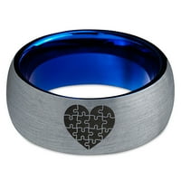 Tungsten puzzle srčani prsten za muškarce za žene Udobnost FIT plava kupola brušena siva polirana