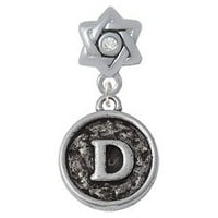 Antikvan okrugli pečat - početni - D - zvezda Davida sa jasnim kristalnim šarm perle