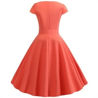 Crveni ženski vintage kratki rukav čvrsti bolovni luk rub slim tanki vintage haljina s