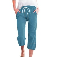 Ženske kapri hlače labave meke vučne pamučne pantalone kauzalne salonske pantalone sa džepovima XL