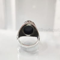 HEMATITE MANS prsten, prirodni hematit muški prsten, unizorski nakit, srebrni prsten, rođendanski poklon, teški za muškarce, arapski dizajn, prsten od osmanskog stila, ring, turska mens ring