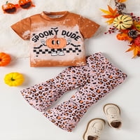 MA & Baby Halloween Kid Girls Set Odeća s kratkim rukavima Pumpkin Print Majica Leopard Ispis Flare