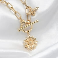Zlatna ogrlica sa lancima za žene-18K pozlaćena preklopna kopče za papir Medaljon Coin Moon Moon Star