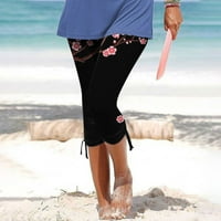 Shomport Womens Capris Hlače Visoki struk Slim Fit Summer Casual Beach Hlače tiskane trendi obrezane