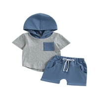 Toddler Boys Ljeto odijelo Postavlja kratki rukav kontrastni kapuljači s kapuljačom + šarene hlače,