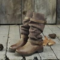 Cuhas kaubojske čizme za žene za zimsku i jesen dugu debelu petu Antiskid vunene cipele s čarapama Cowgirl