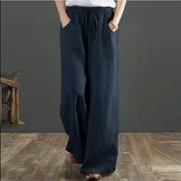 Ženske pamučne i posteljine pantalone labave elastične hlače s pojasom casual casual comfy hlače
