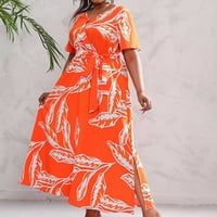 Ženske haljine Ljetni print plus veličina haljina V izrez kratki rukav elastična haljina za struku plaža