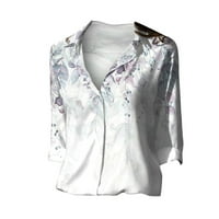 Bluze za žene cvjetni print gumb dolje majice Roll up ruffe na vrhu plugovni pluženi radni bluze ženske