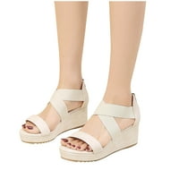 Lulshou Ljetne sandale za žene, ljetne dame cipele kline pete sandale solidne boje casual ženske sandale